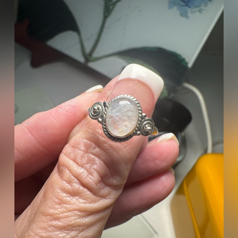 New moon stone ring sterling silver. Sz 7.5